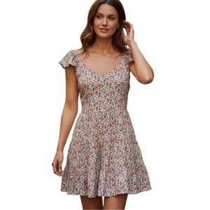 Monteau Pink and Red Scallop Neck Smocked Tiered Sundress NWOT L